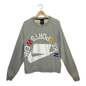 Nike Sportswear Crewneck French Terry AR1622-050 Swoosh Spell Out Gray Sz Small
